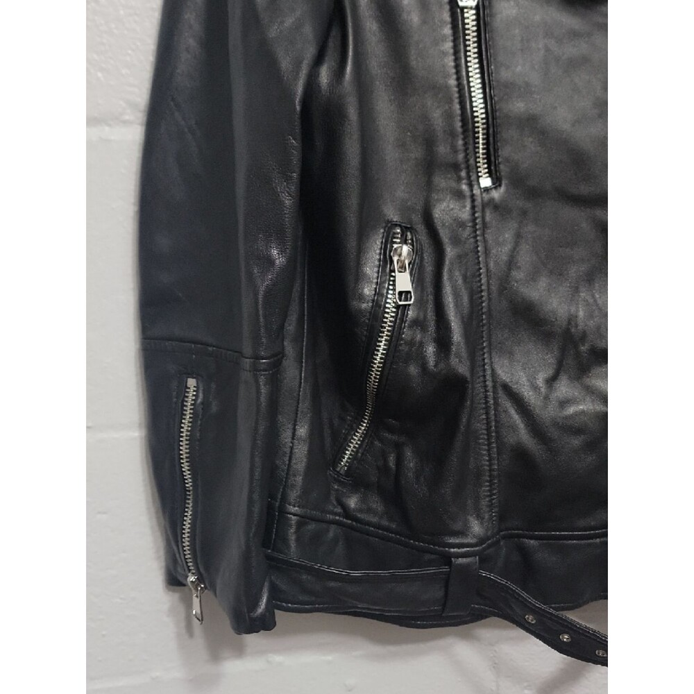 Zara Bikercore Super Soft Genuine Black Leather Biker Jacket with Zip Details - Picture 6 of 16